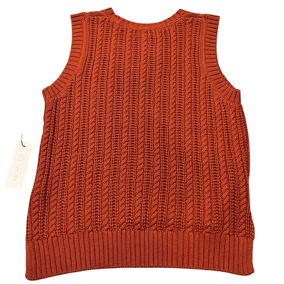NEW Rachel Zoe Burnt Orange Cable Knit Sleeveless Sweater Vest size Medium - Picture 6 of 8